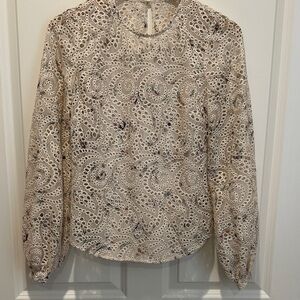 Veronica Beard Cream Eyelet Long-Sleeve Blouse With Detachable Camisole